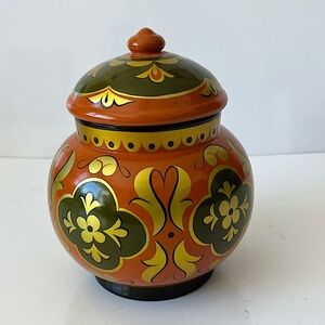 Khokhloma Decorative Jar Hand Painted Made in Russian Vintage
